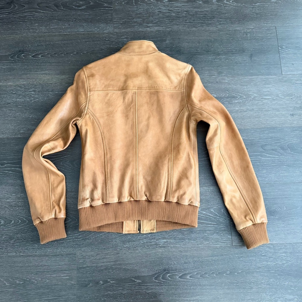 Lucky Brand Leather Jacket Womens Small Soft Worn Lambskin Y2K Cognac Moto 90s - Picture 3 of 9